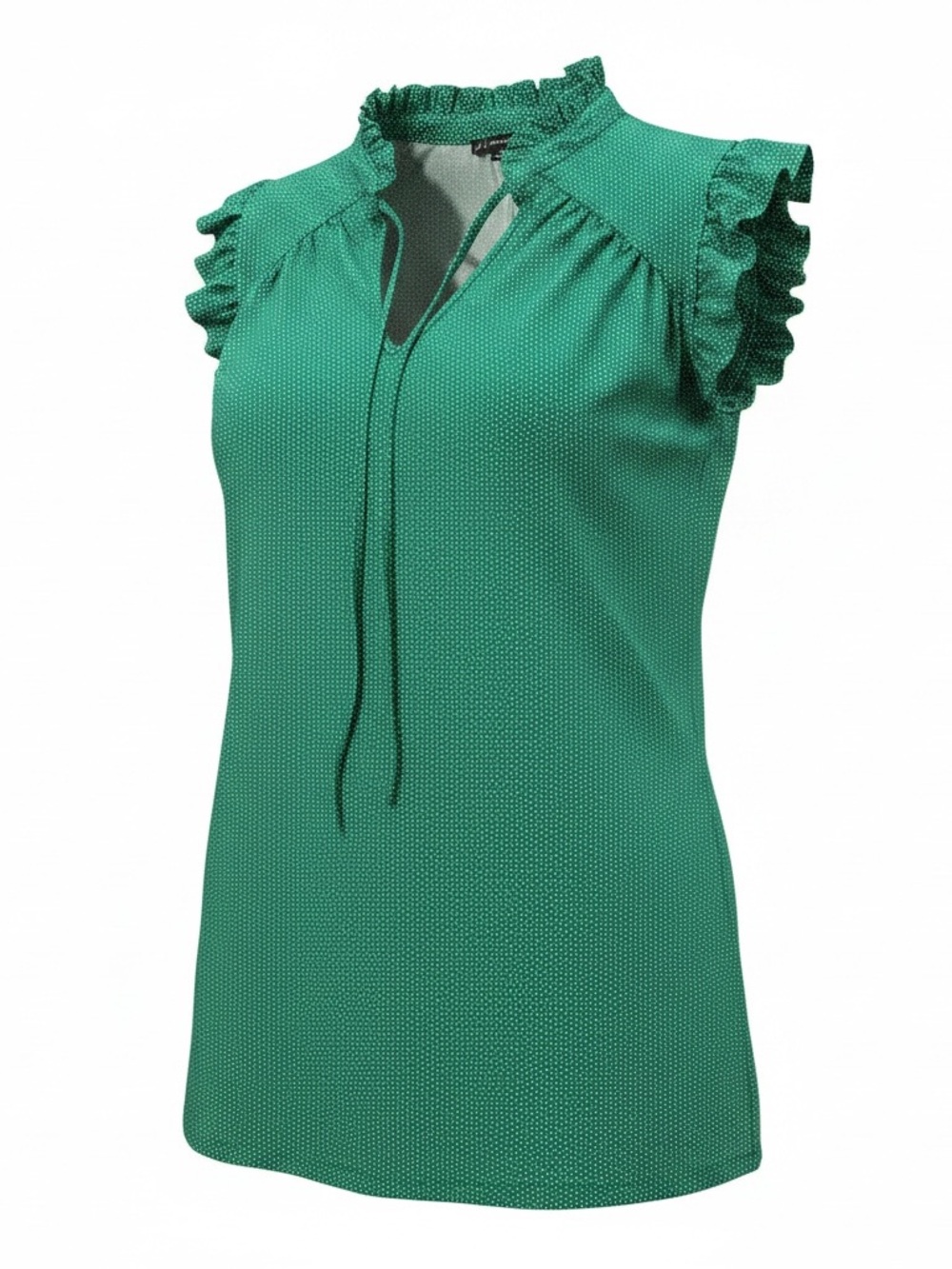🖤 Adrianna Papell Green Micro Dot Ruffle Sleeve Tie Neck Blouse XS